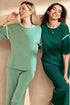 Contrast Trim Textured Knit Half Sleeve Drop Shoulder Drawstring Waist Wide Leg Two Piece Pant Set